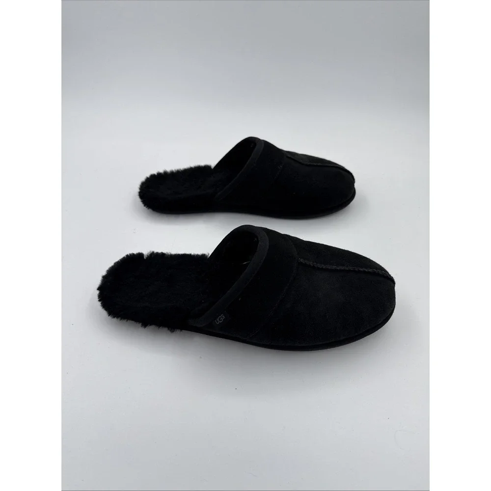 UGG Mens Size 10 USA Black Suede Slippers/Slides/Scuffs Sheepskin Insole  Cozy